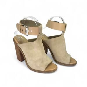 Marc Fisher Women's Vashi Ankle Strap Heels 7 Beige Tan Neutral Suede Sandals
